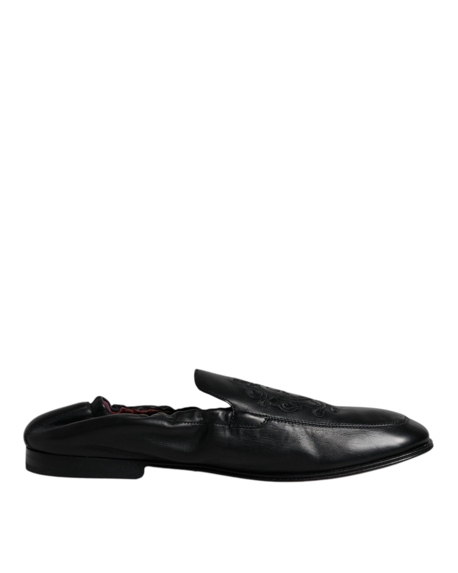 Dolce & Gabbana Logo Embroidered Leather Loafer Dress Shoes