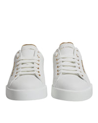 Dolce & Gabbana Luxurious Leather Low-Top Sneakers with Gold-Tone Grained Trim Men White