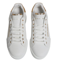Dolce & Gabbana Luxurious Leather Low-Top Sneakers with Gold-Tone Grained Trim Men White