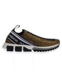 Dolce & Gabbana Rhinestone Embellished Slip-On Sneakers with Ridged Rubber Sole Men Gold Black Gold Black