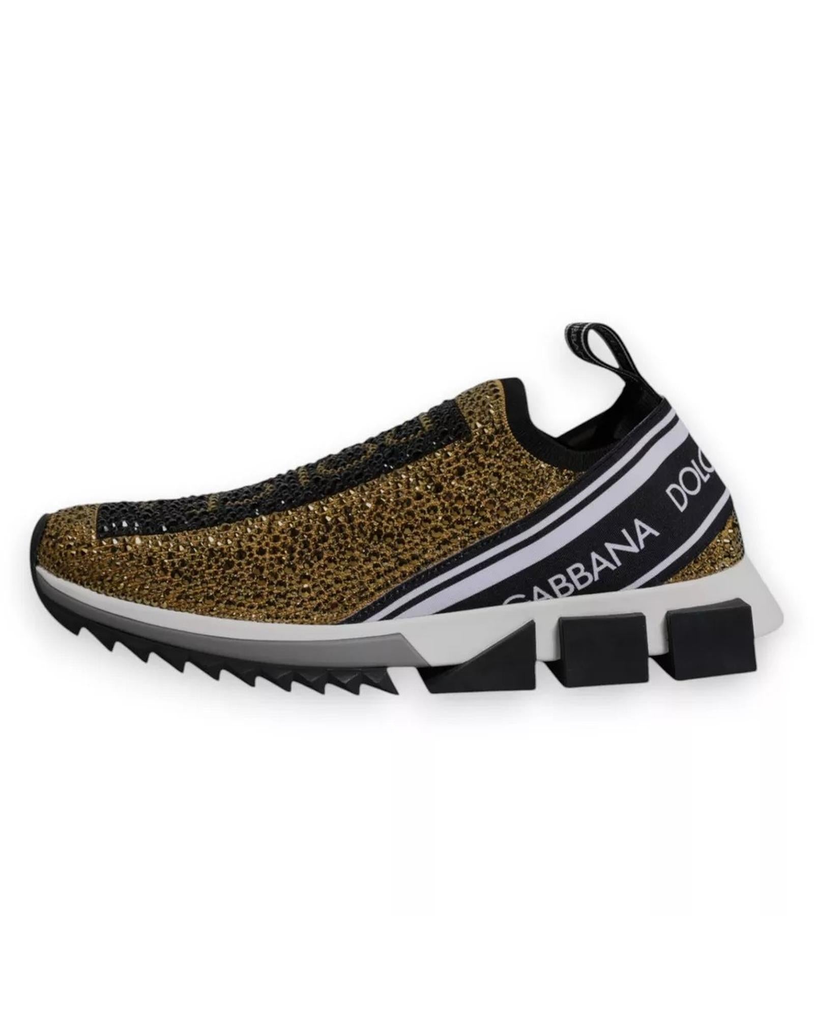 Dolce & Gabbana Rhinestone Embellished Slip-On Sneakers with Ridged Rubber Sole Men Gold Black