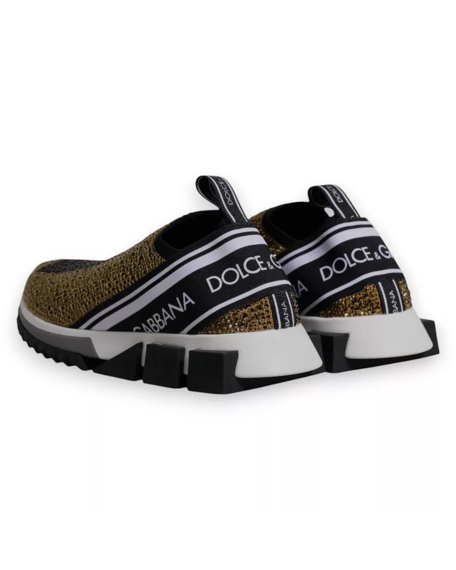 Dolce & Gabbana Rhinestone Embellished Slip-On Sneakers with Ridged Rubber Sole Men Gold Black