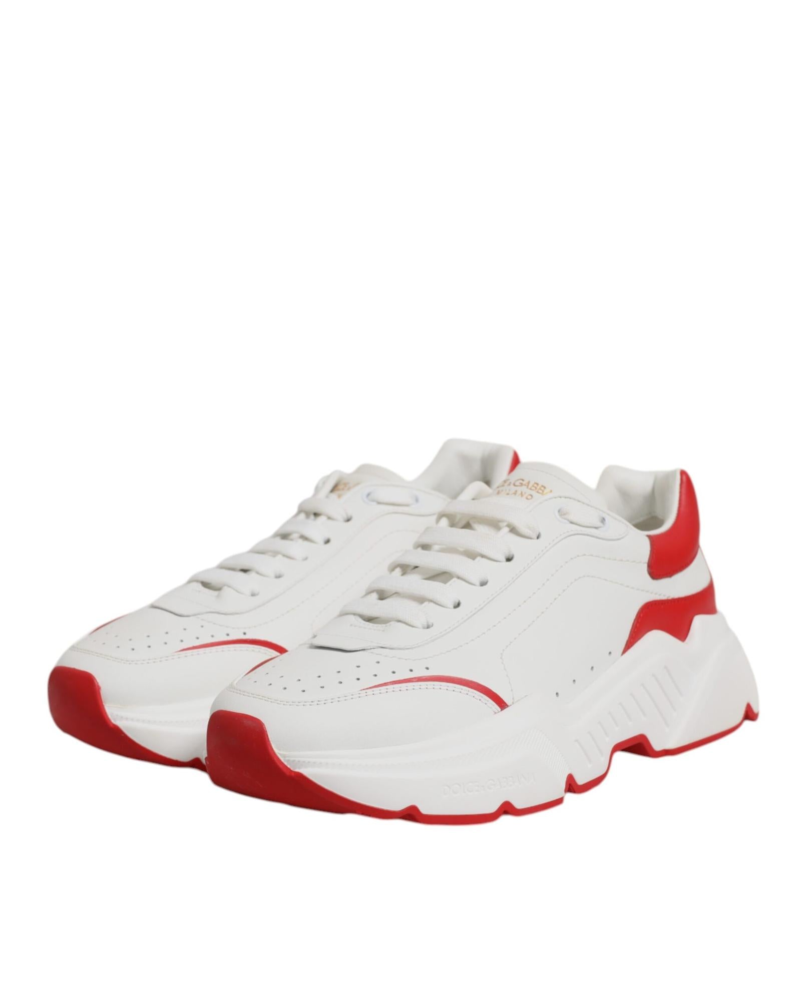 Dolce & Gabbana Portofino Leather Sneakers Casual Men White And Red