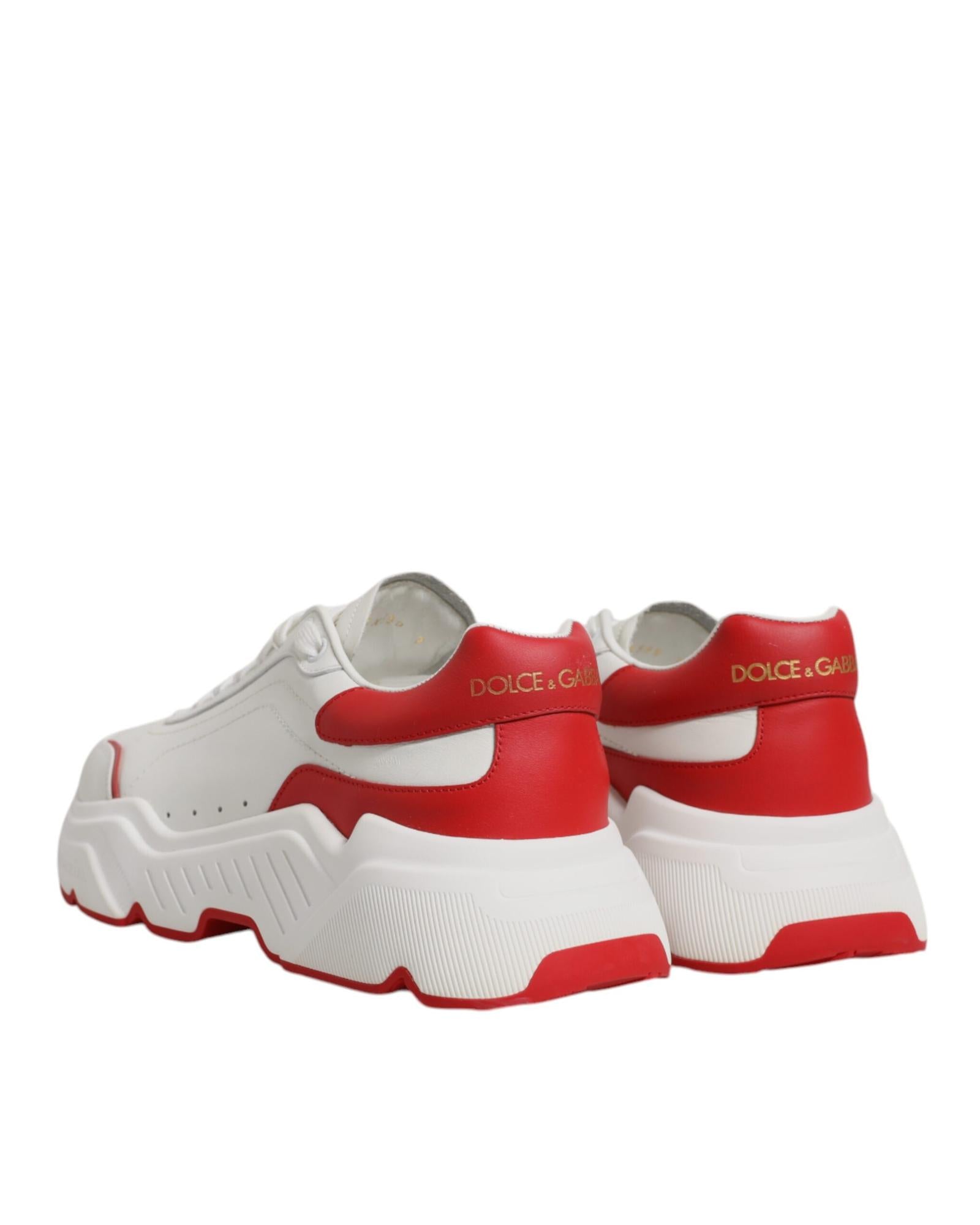Dolce & Gabbana Portofino Leather Sneakers Casual Men White And Red