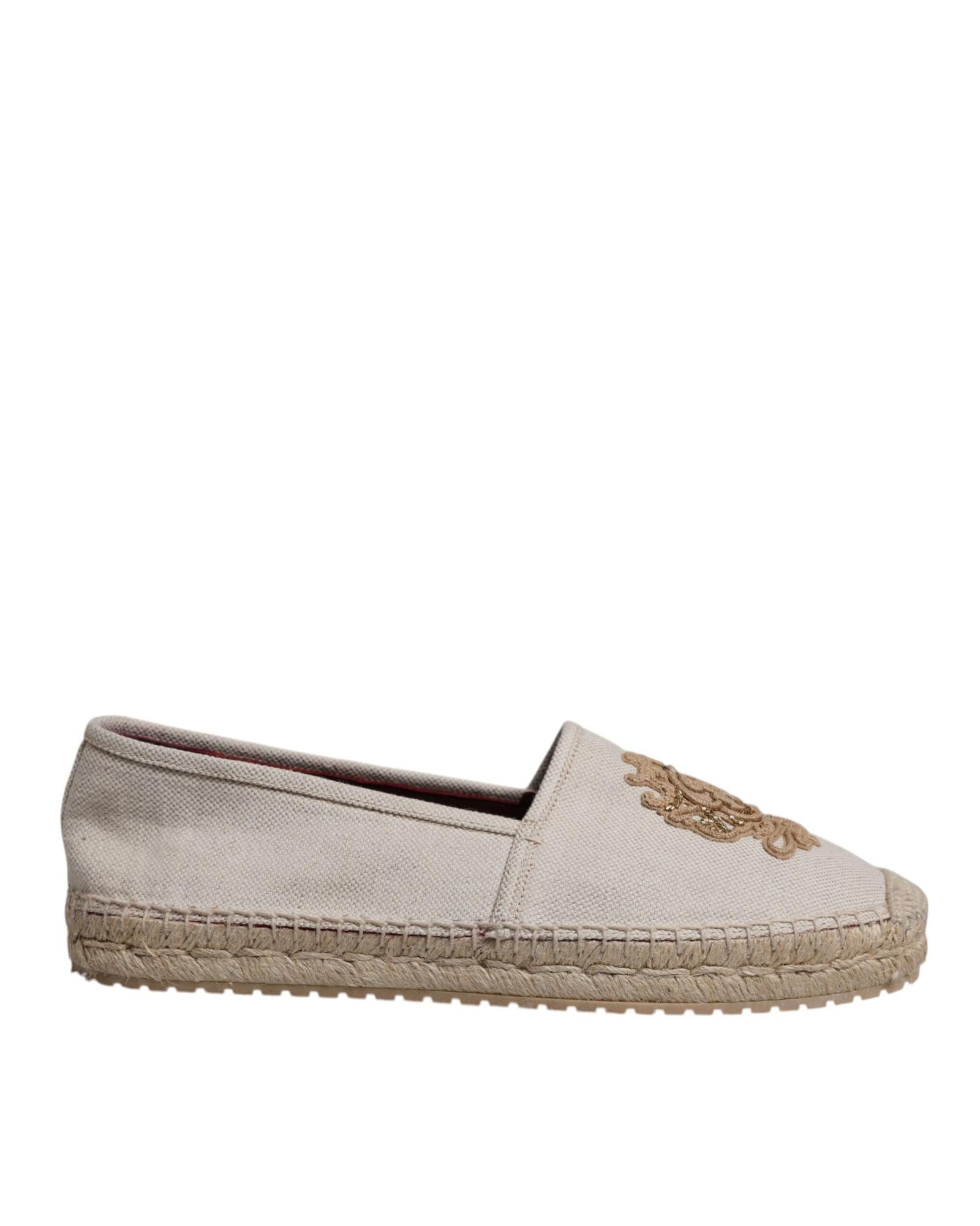 Dolce & Gabbana Embroidered Canvas Espadrilles Men Beige Casual 9 Beige
