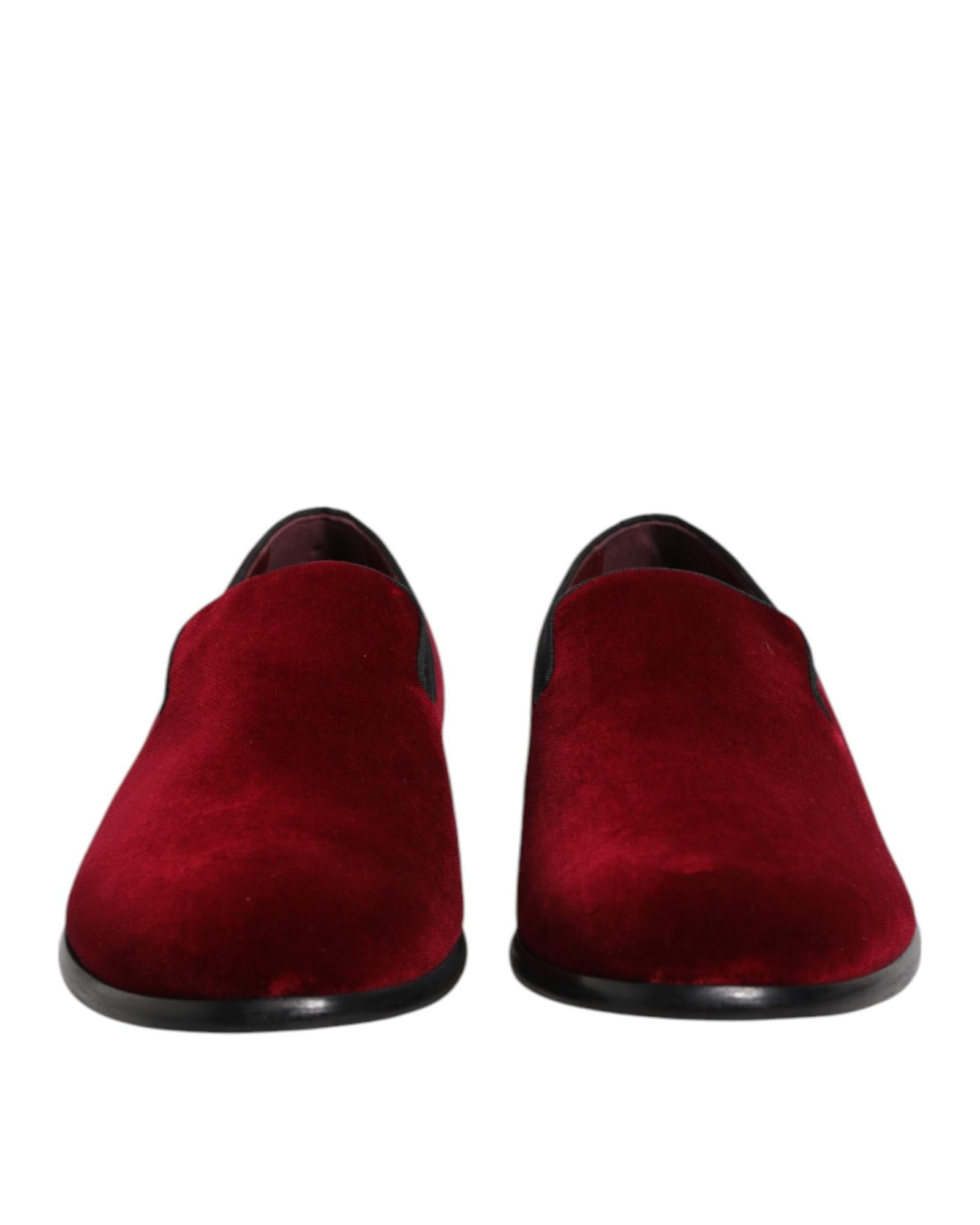 Dolce & Gabbana Velvet Loafers SlipOn Men Red