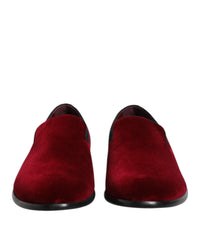 Dolce & Gabbana Velvet Loafers SlipOn Men Red