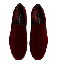 Dolce & Gabbana Velvet Loafers SlipOn Men Red