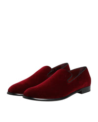 Dolce & Gabbana Velvet Loafers SlipOn Men Red