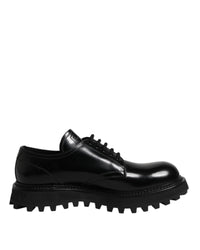 Dolce & Gabbana Lug Sole Leather Oxfords Men Black Formal Shoes 42 Black