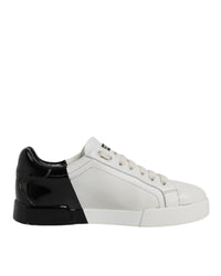 Dolce & Gabbana Leather Sneakers Twotone Design Men Blackwhite 6.5 blackwhite