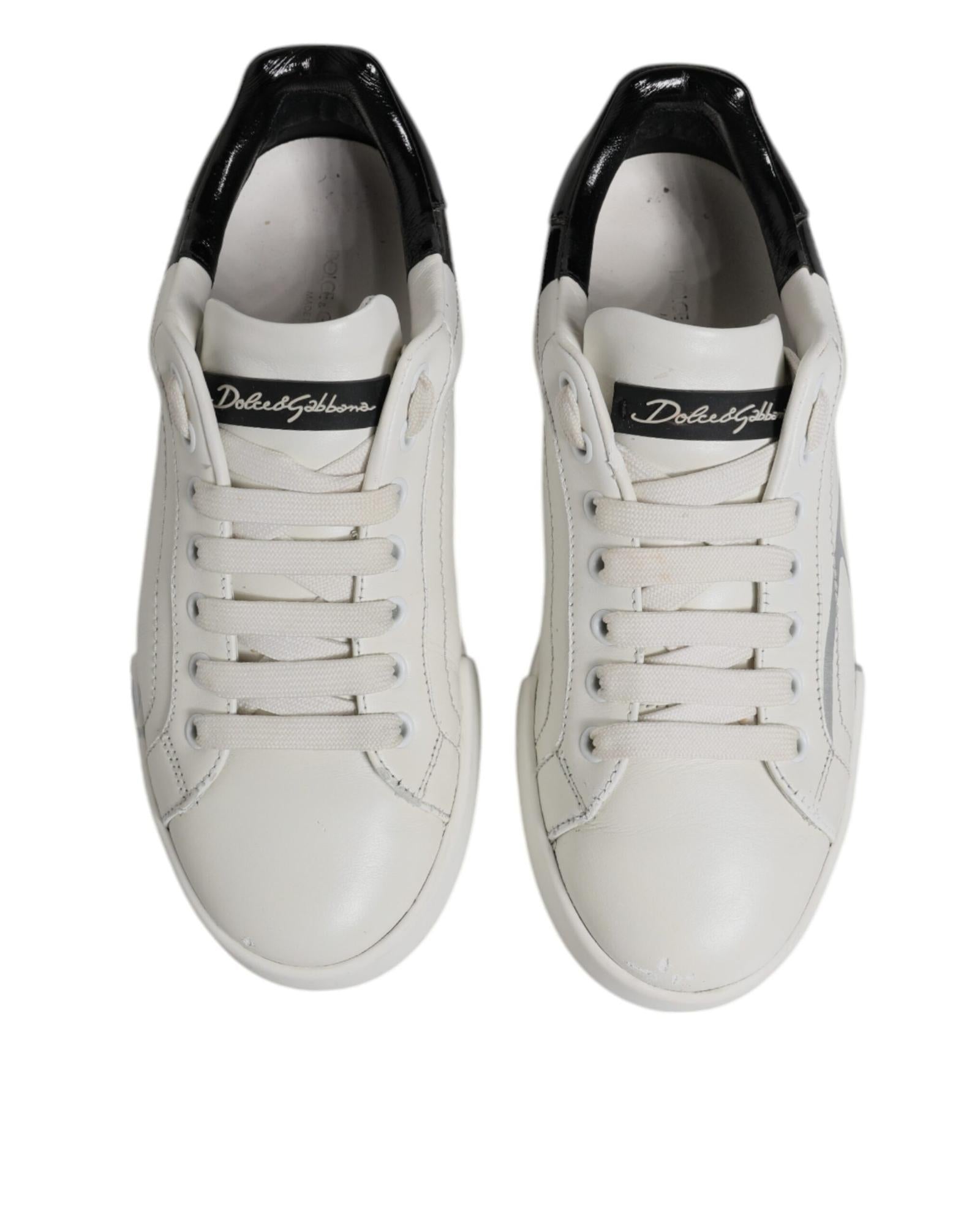 Dolce & Gabbana Leather Sneakers Twotone Design Men Blackwhite