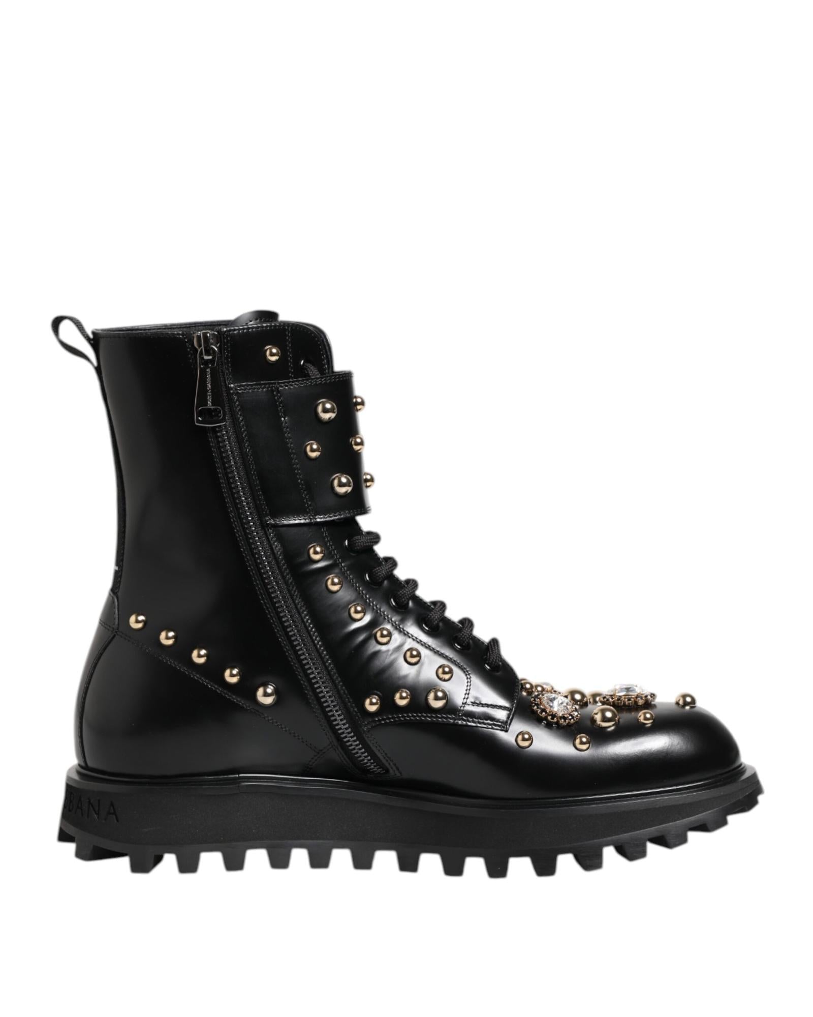 Dolce & Gabbana Embellished Studded Combat Boot Men Black