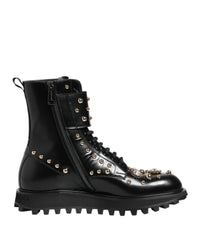 Dolce & Gabbana Embellished Studded Combat Boot Men Black