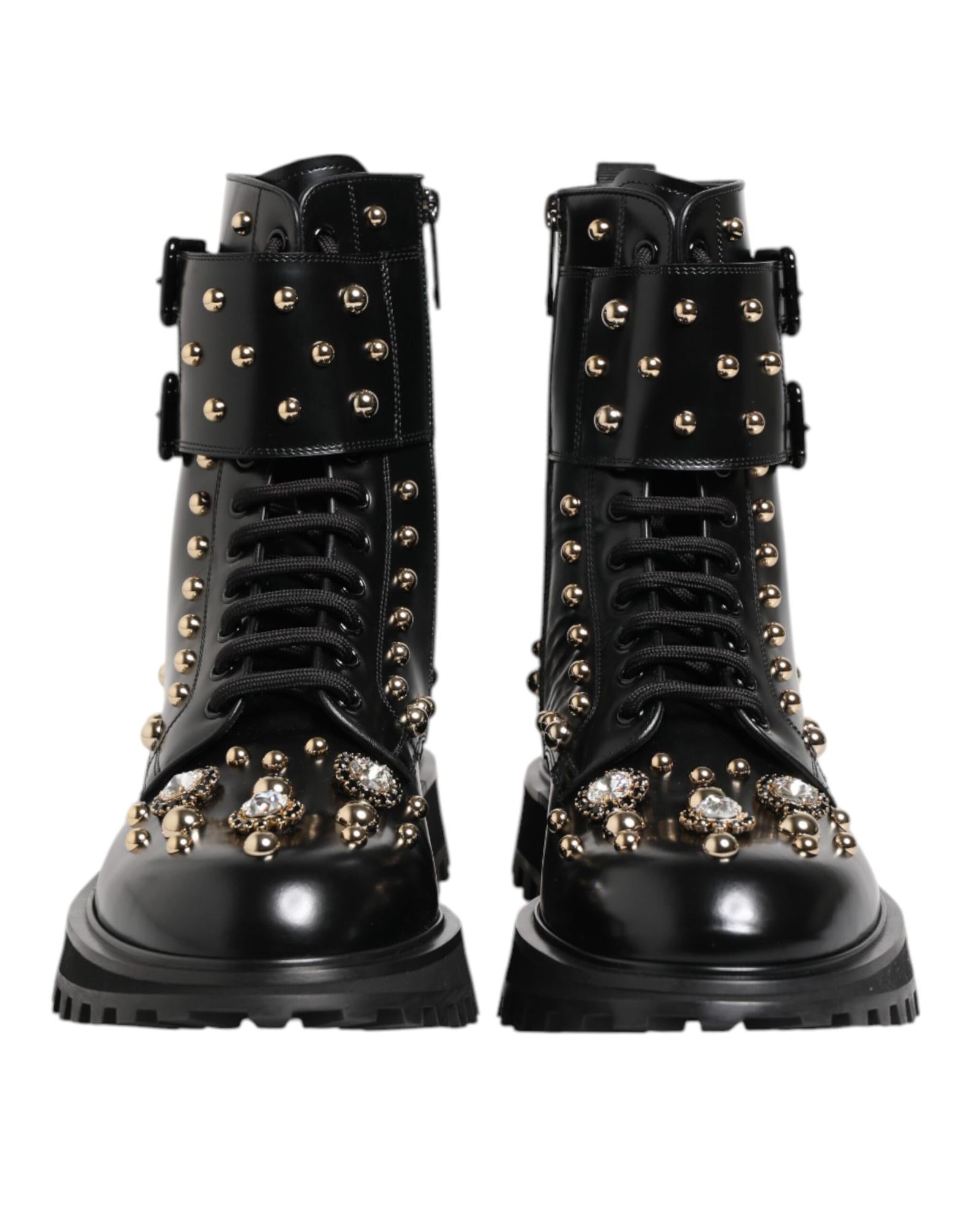 Dolce & Gabbana Embellished Studded Combat Boot Men Black