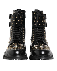 Dolce & Gabbana Embellished Studded Combat Boot Men Black
