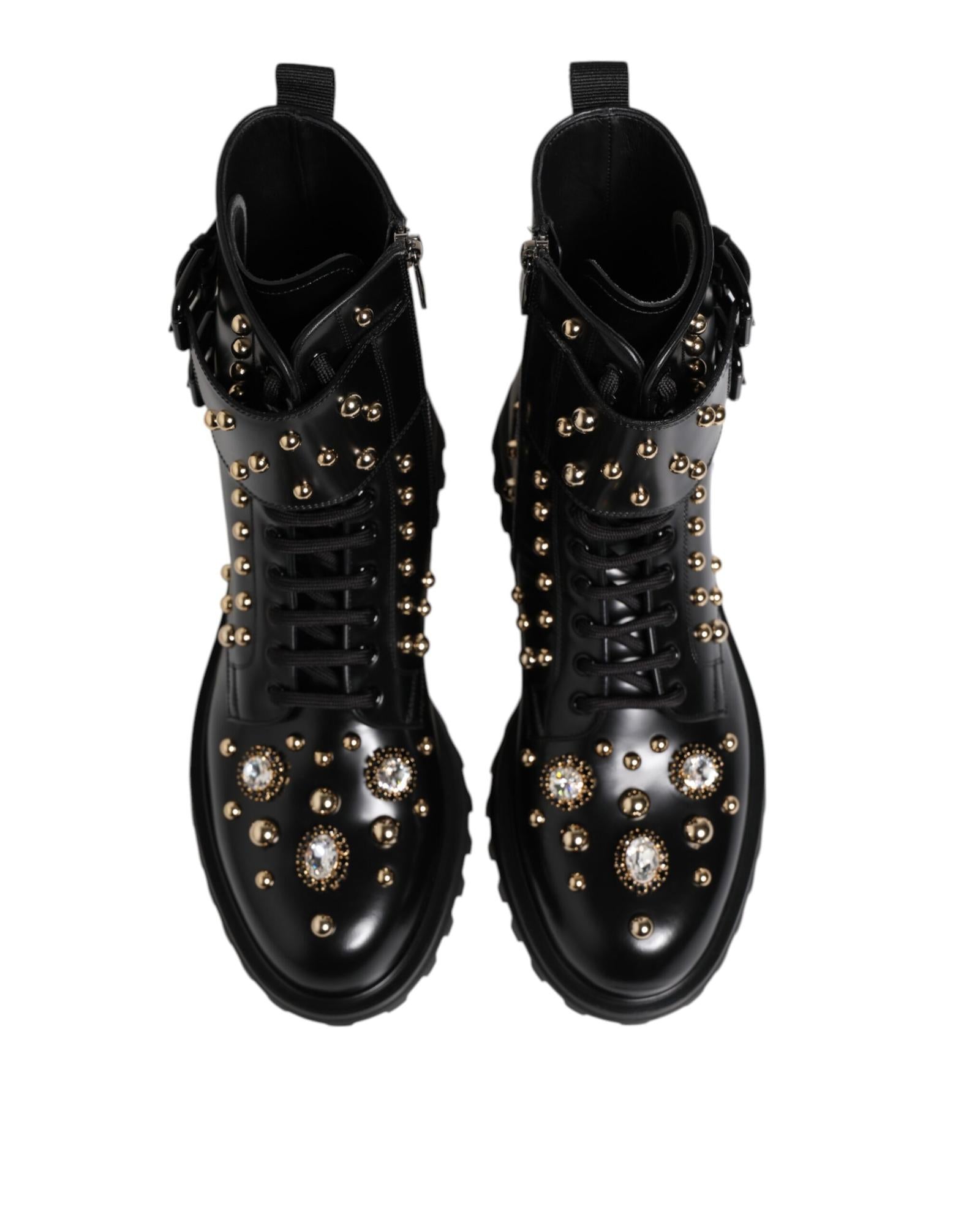 Dolce & Gabbana Embellished Studded Combat Boot Men Black