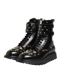 Dolce & Gabbana Embellished Studded Combat Boot Men Black