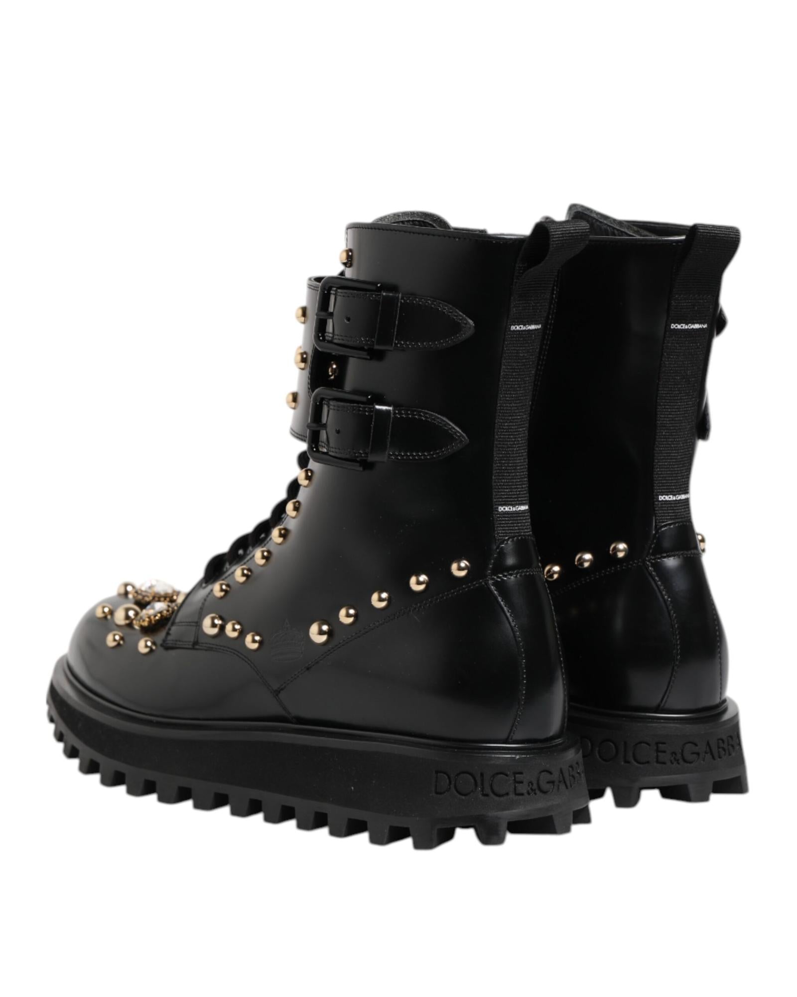 Dolce & Gabbana Embellished Studded Combat Boot Men Black