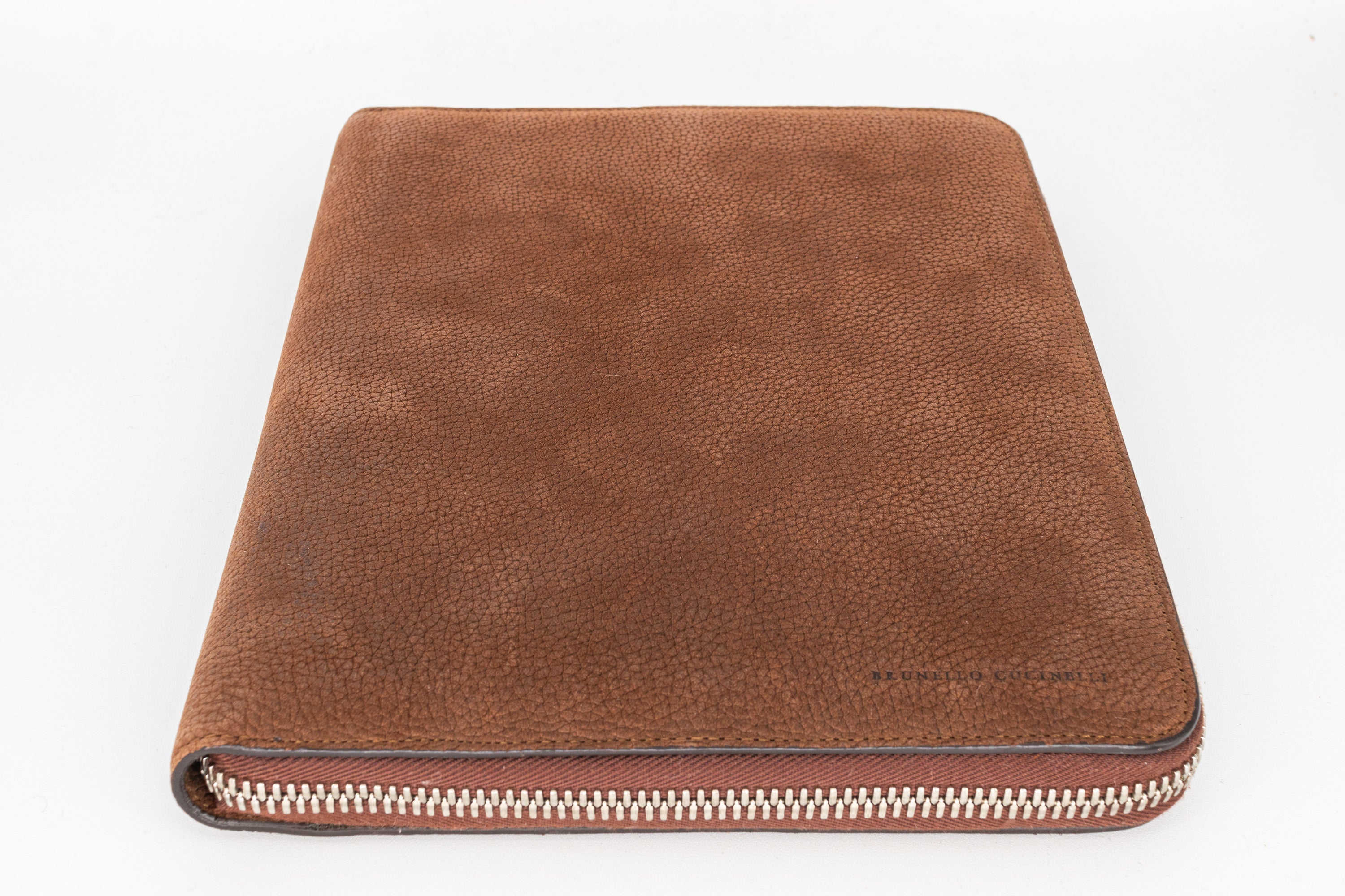 Brunello Cucinelli Pebbled Leather Zip-Around Organizer Brown