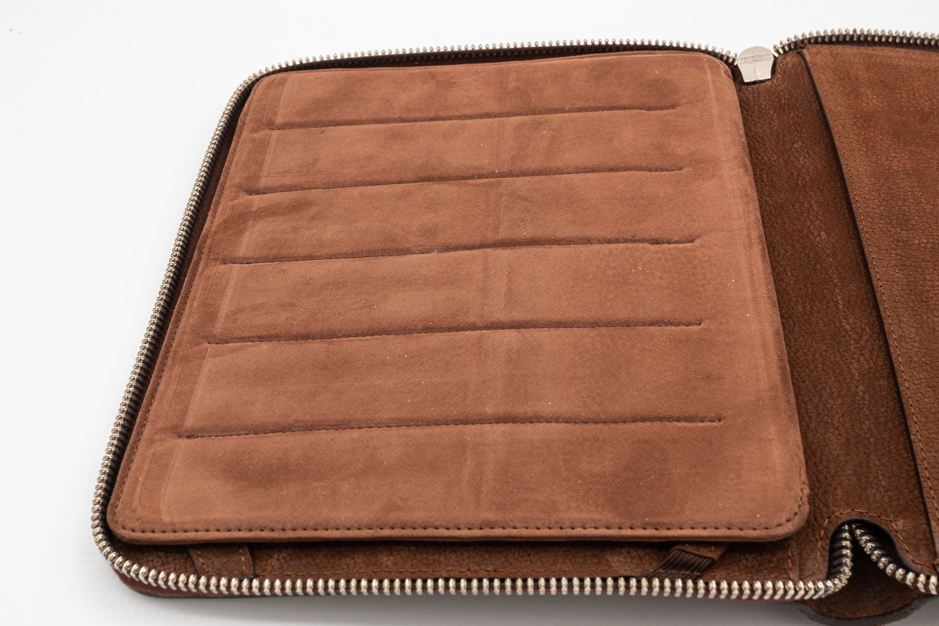 Brunello Cucinelli Pebbled Leather Zip-Around Organizer Brown