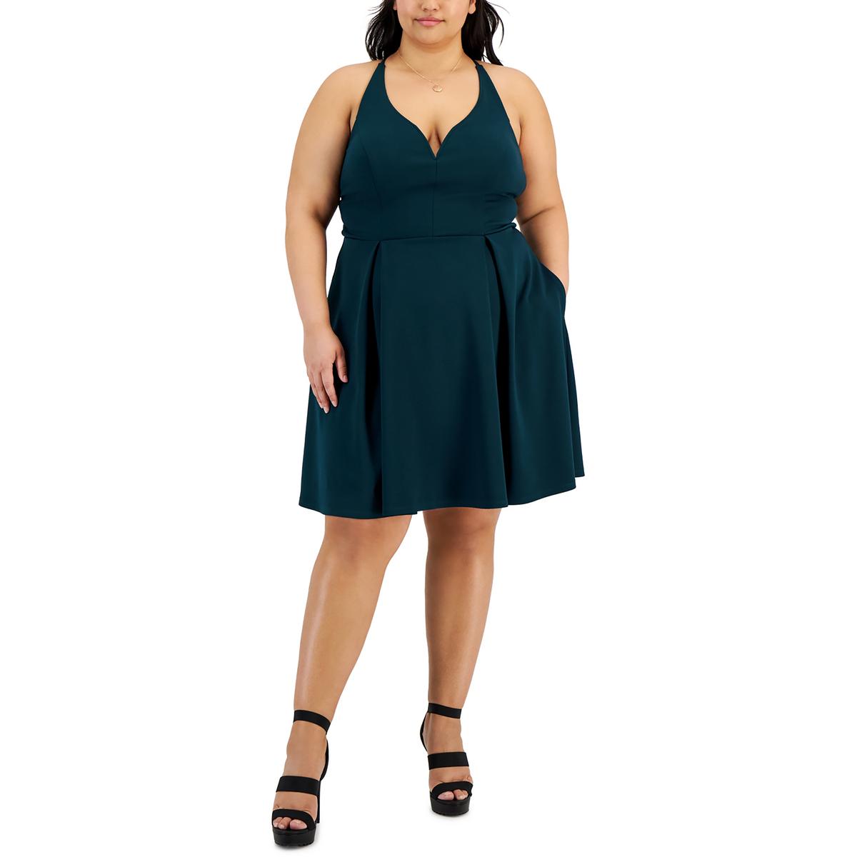 Plus Womens Criss-Cross Back Knee Length Fit & Flare Dress Deep Hunter