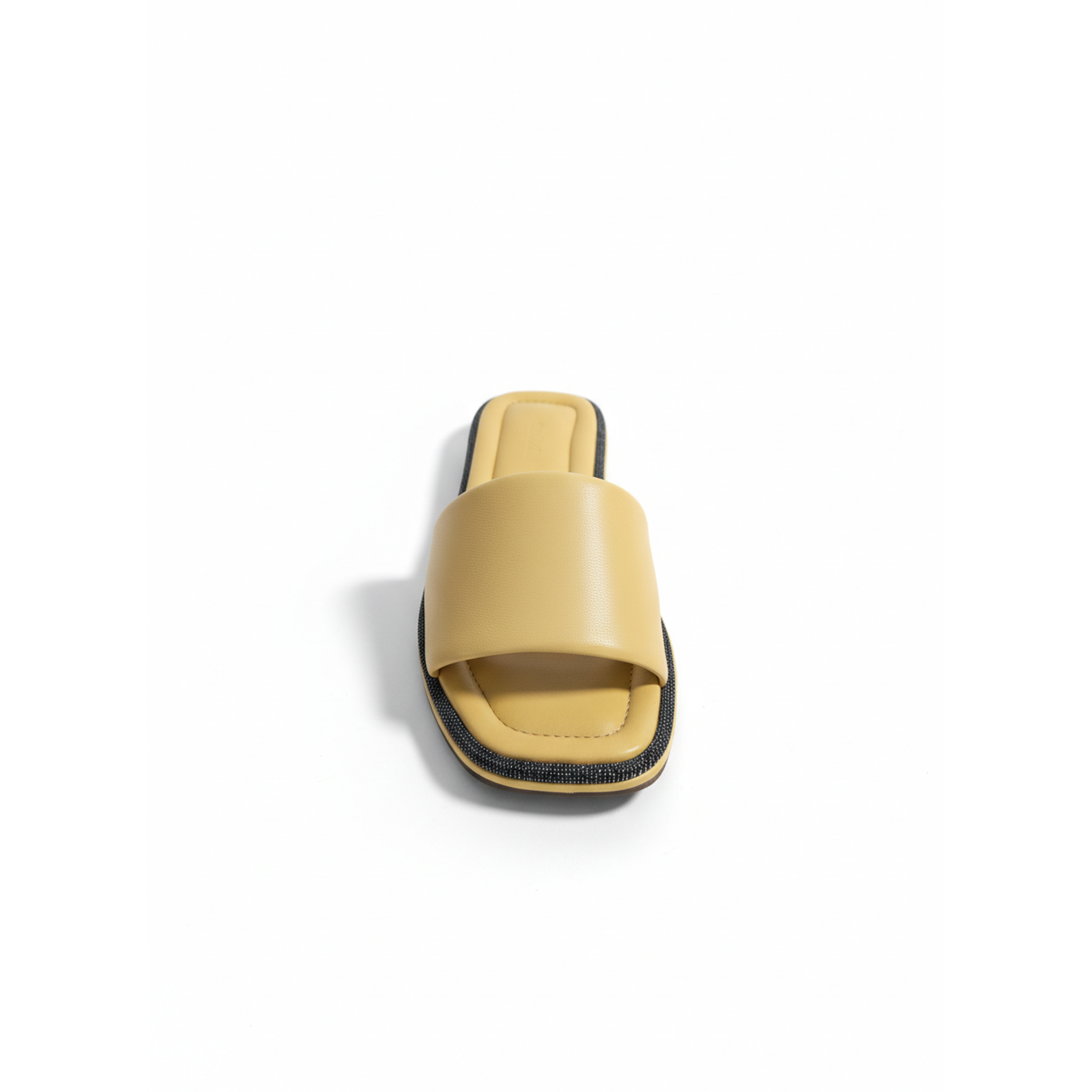 Brunello Cucinelli Leather Monili Trim Slide Sandals in Yellow