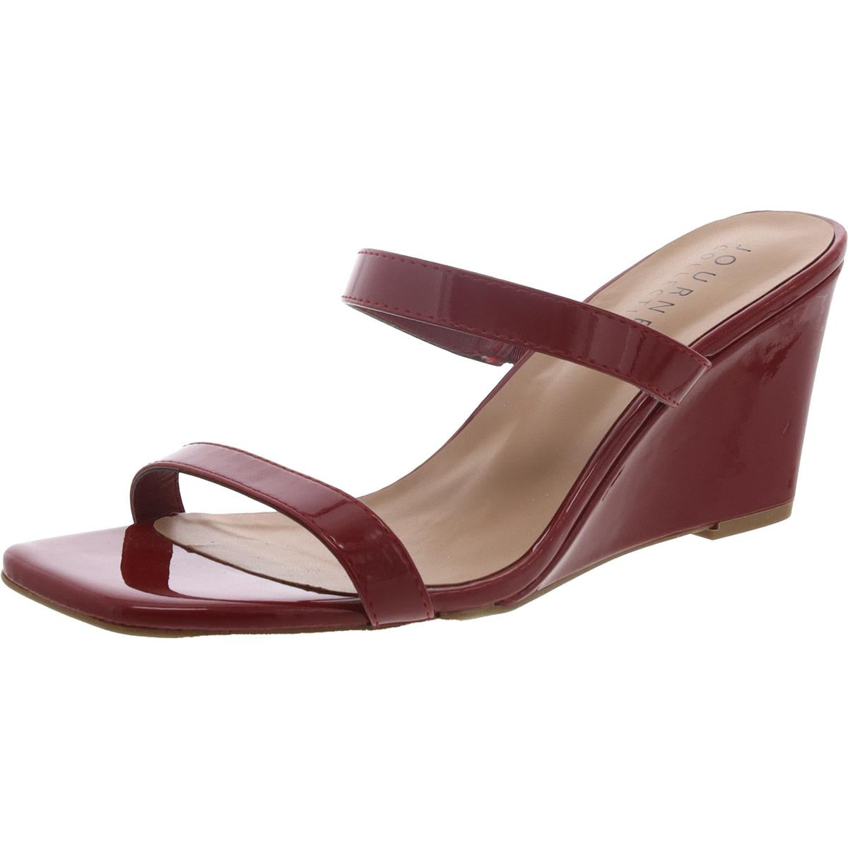 BHFO Womens Slip On Square Toe Wedge Sandals 11 Medium Red