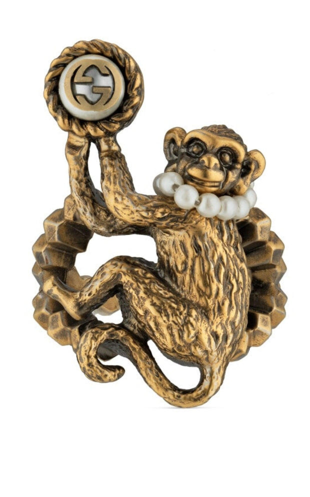 Monkey Ring In Metal In Pearl