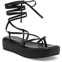 Rexile Womens Strappy Flatform Sandals Black Smooth