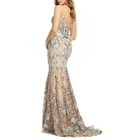Womens Embroidered Mesh Evening Dress