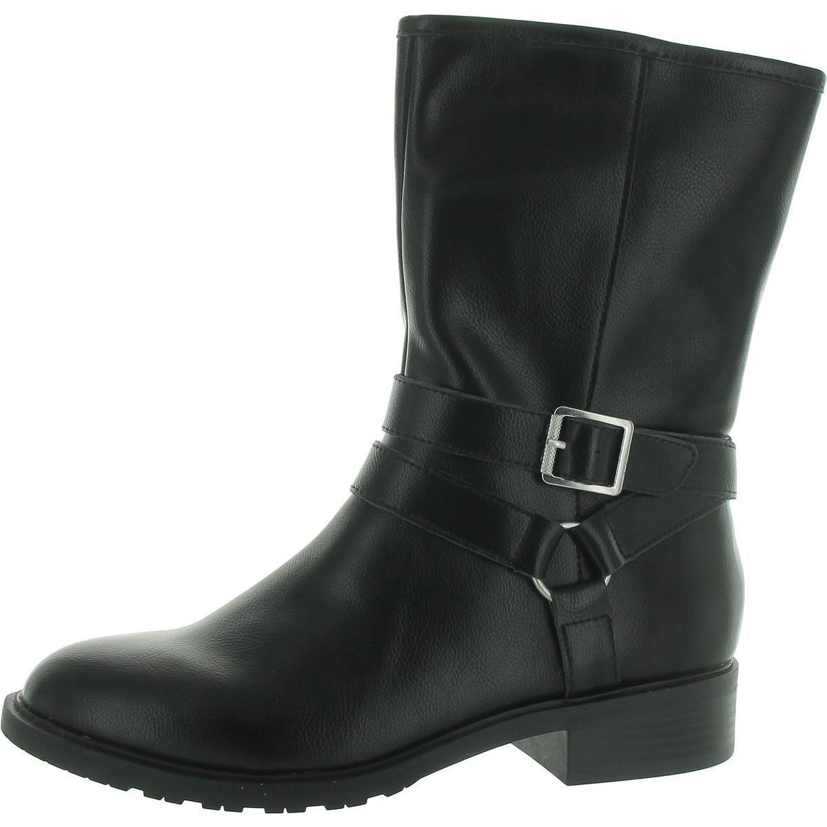 Valeriee Womens Faux Leather Solid Mid-Calf Boots