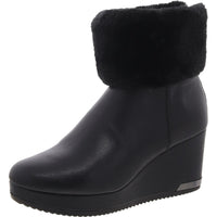POWELL WEDGE BOOTIE Womens Faux Fur Lined Faux Leather Wedge Boots Black