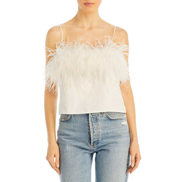 Womens Feather Trim Cropped Camisole