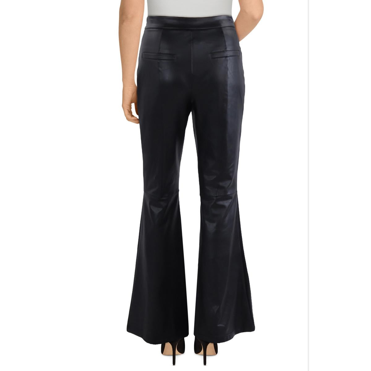 Womens Faux Leather High Waist Flared Pants