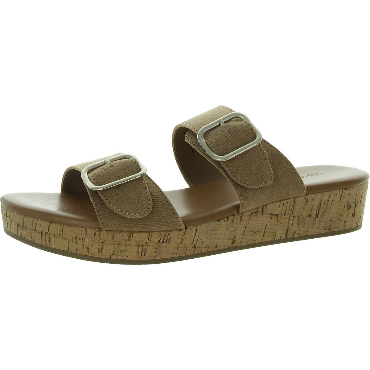 Temppestt Womens Open Toe Double Buckl Slide Sandals