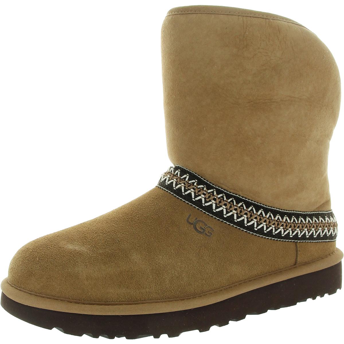 Classic Short Crescent Womens Suede Pull On Winter Boots