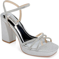 Frida Womens Glitter Slingback Platform Sandals Silver Texile