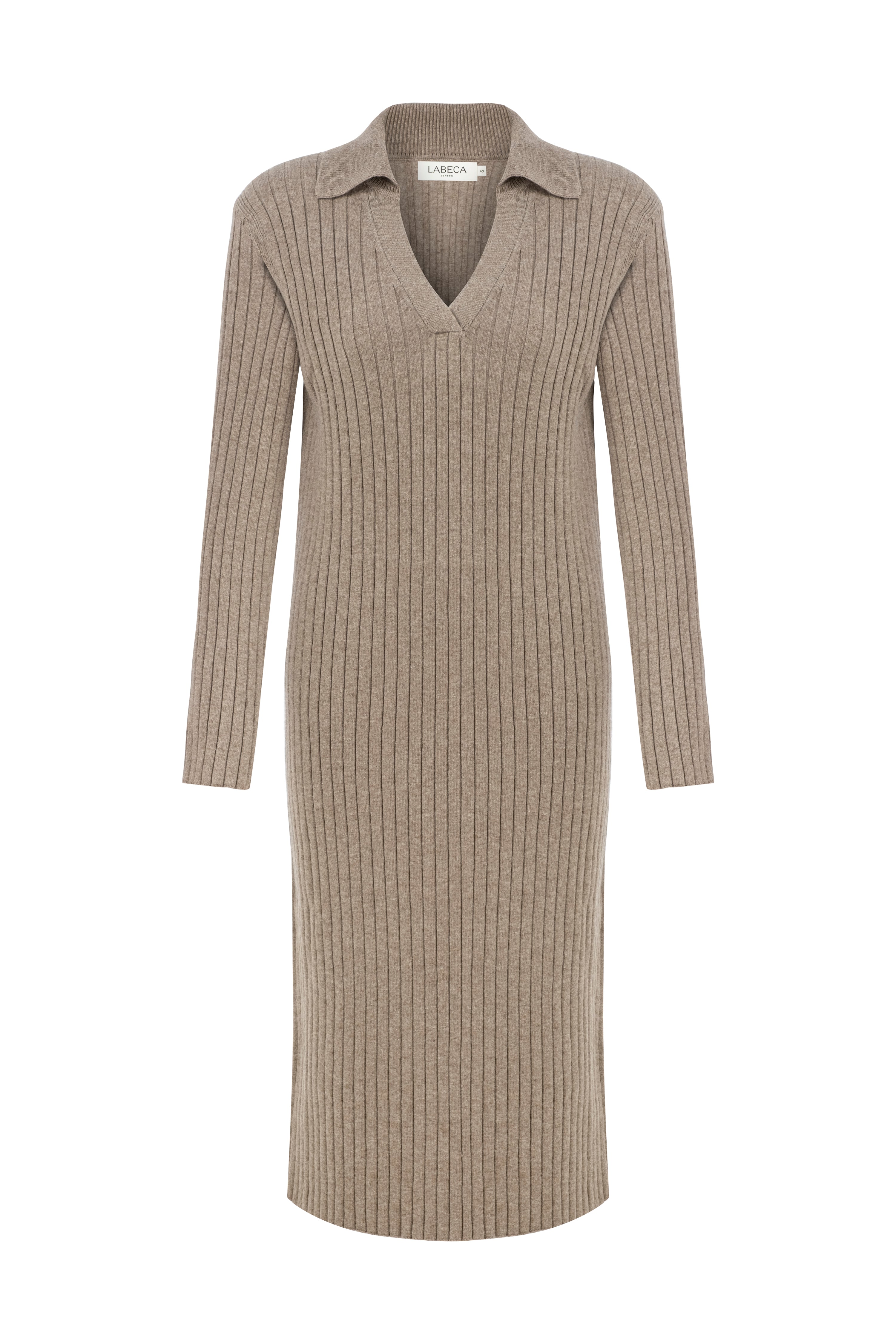 Naomi Coffee V Neck Cashmere-Blend Midi Dress Brown
