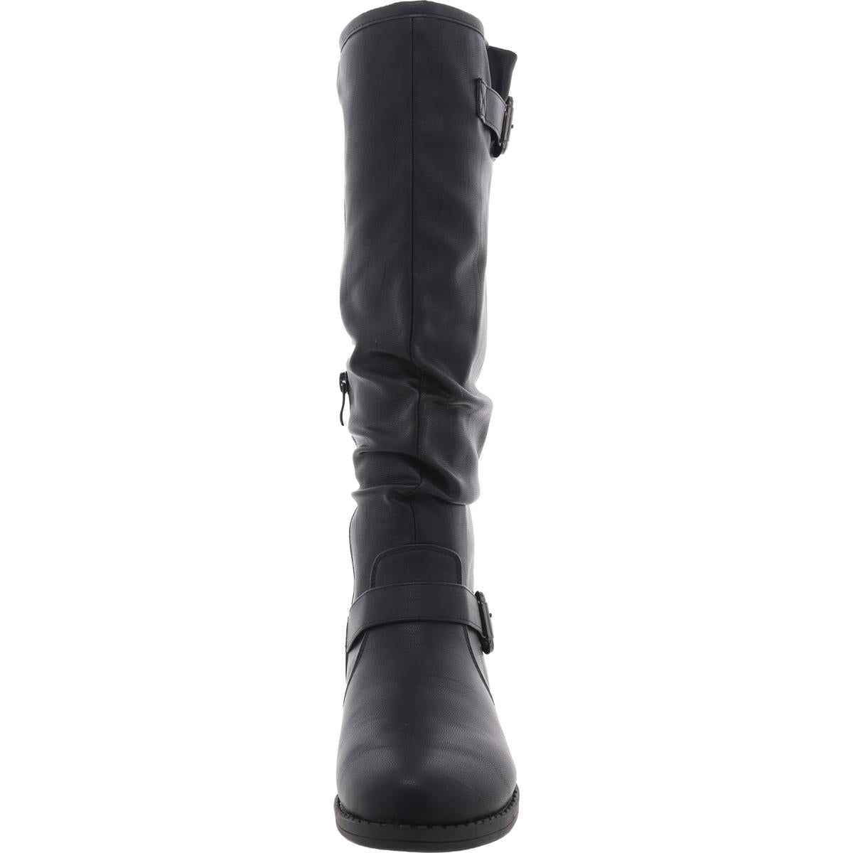 Womens Buckle Faux Leather Knee-High Boots