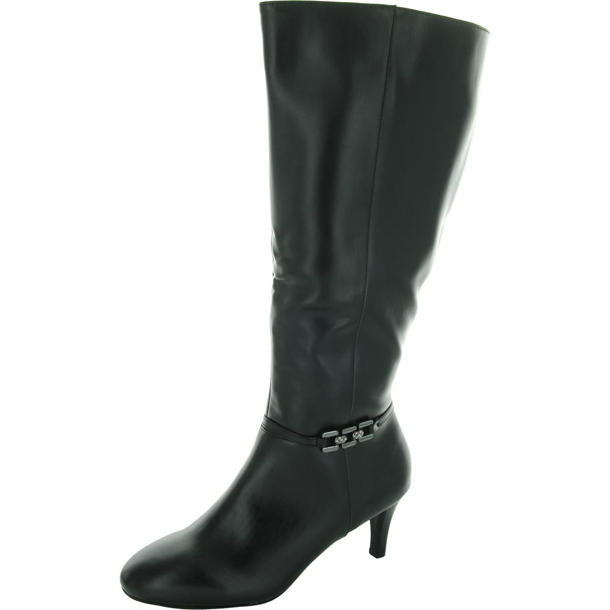 Hanlee Womens Zipper Faux Leather Knee-High Boots