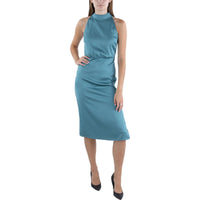 Womens High Neck Calf Midi Dress Industrial Green
