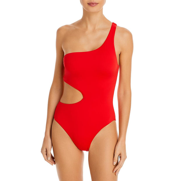 Womens Solid One Shoulder One-Piece Swimsuit