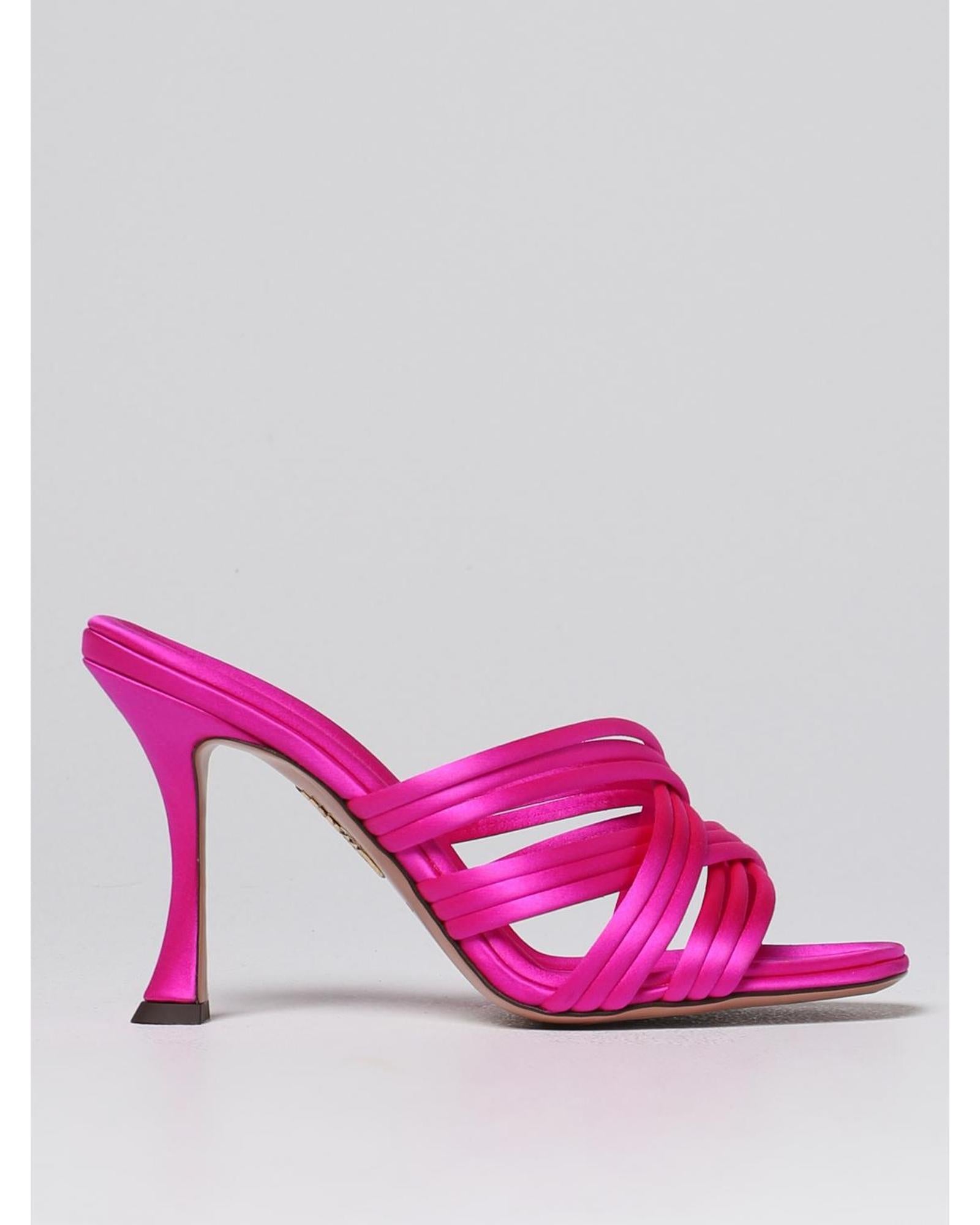 Aquazzura Wow Mules Satin Stilettos Women Fuchsia Heels