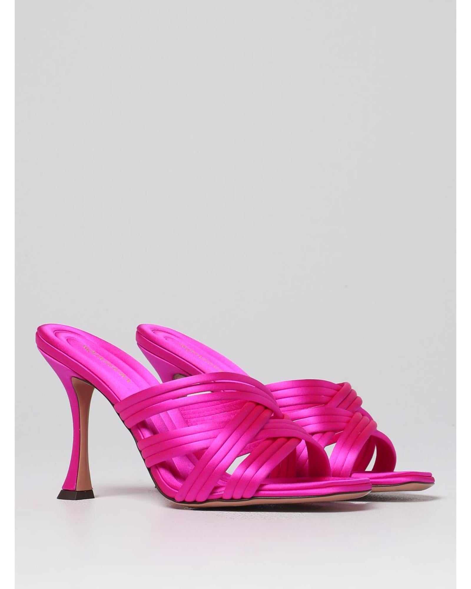 Aquazzura Wow Mules Satin Stilettos Women Fuchsia Heels