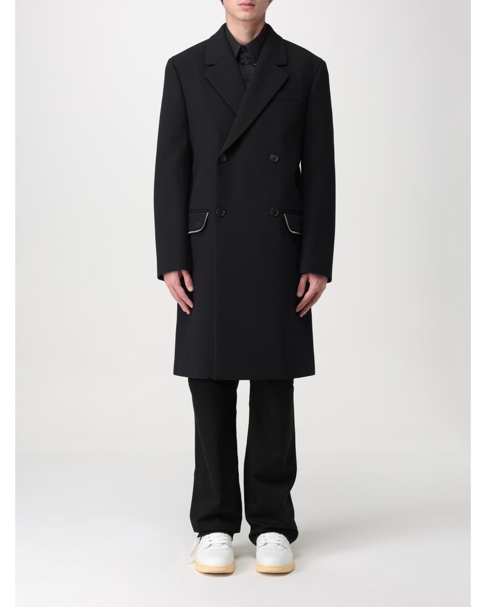 Off-White Double Breasted Wool Coat Men Black