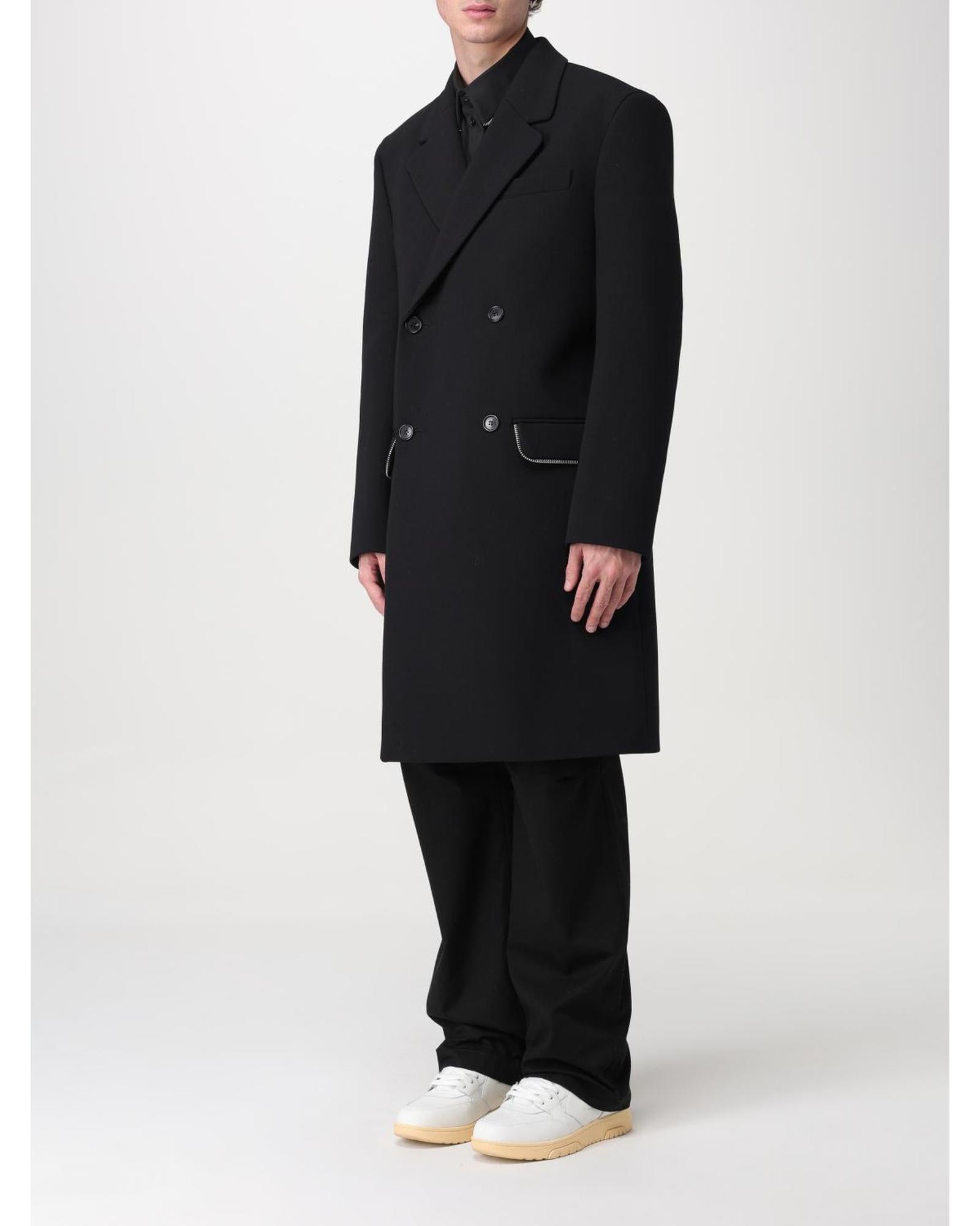 Off-White Double Breasted Wool Coat Men Black