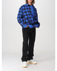 Off-White Oversized Plaid Flannel Shirt Men Blue