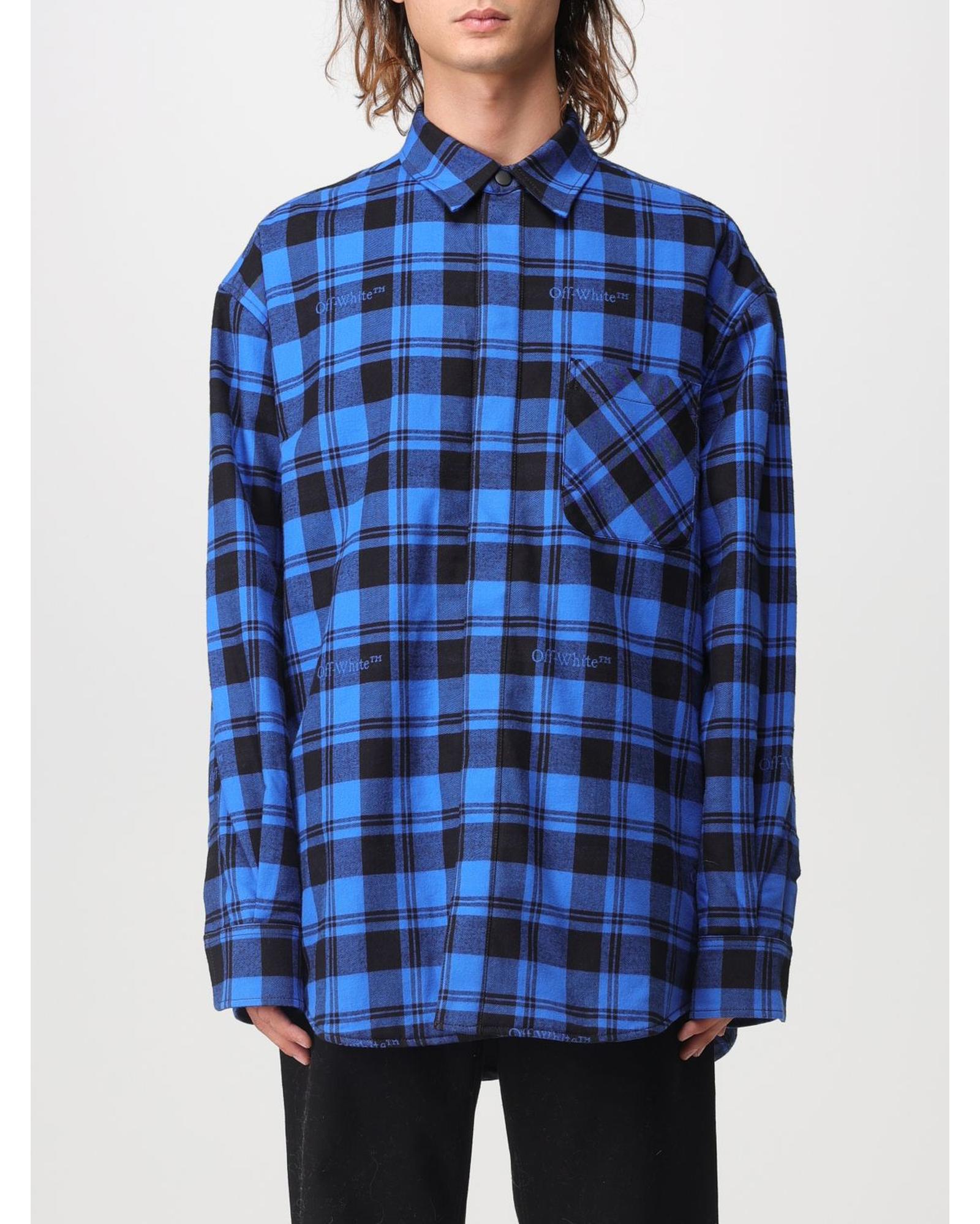 Off-White Oversized Plaid Flannel Shirt Men Blue