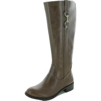 Stormy Womens Faux Leather Wide Calf Knee-High Boots 6.5 Medium Dark Tan